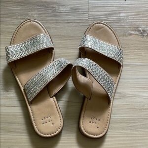 A New Day Tan and Silver Slip-On Sandals with Woven Straps
